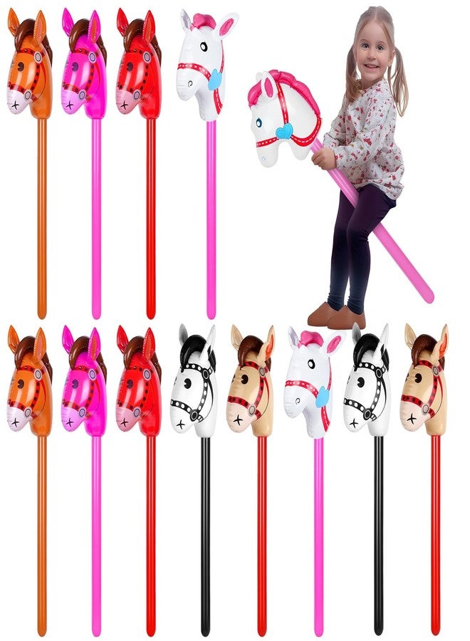 Easywiny 12 Pcs 40 Inch Inflatable Stick Horse Colorful Horse Head Stick Balloon Horse Birthday Party Supplies Pony Stick for Halloween Birthday Cowboy Horse Theme Party Supply, 6 Colors - Image 1